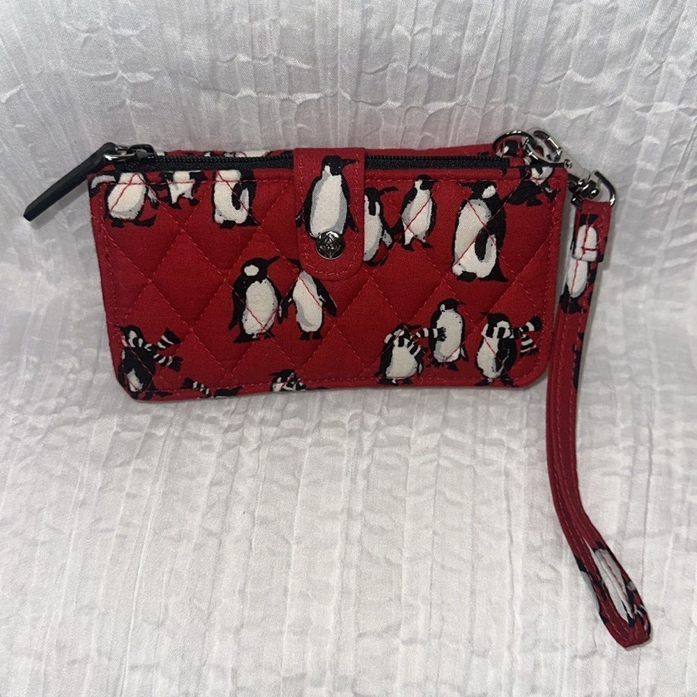 Vera Bradley Red Black White Gray Playful Penguins Wristlet & Small Wallet Set - Picture 2 of 16